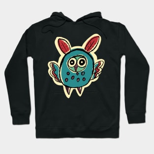 Short and Blue Simple Owl Illustration Hoodie